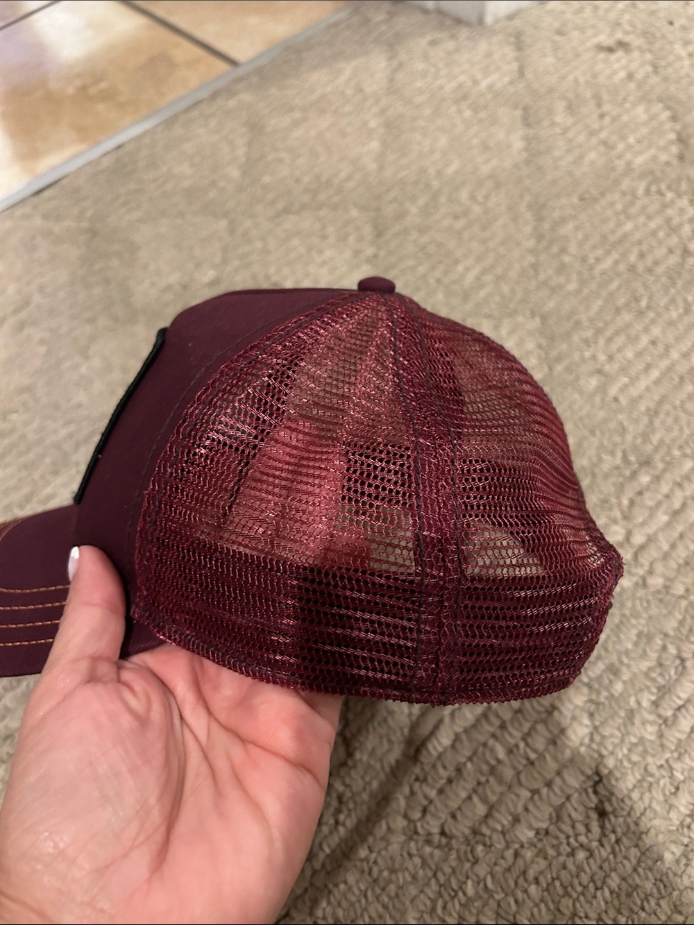 Goorin Bros Burgundy Panther Trucker Hat with Yellow Stitching - Picture 15 of 16